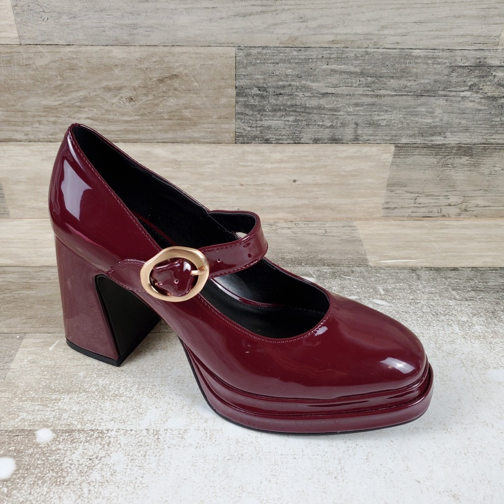 Steve Madden Nabella Mary Jane Womens Platform Pump Sz 8 M Burgundy Leather